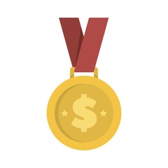 Money gold medal icon. Flat illustration of money gold medal vector icon for web design