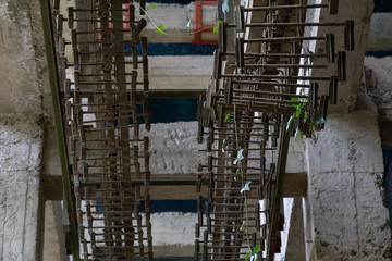 Offset paper hangers in old newspaper plant