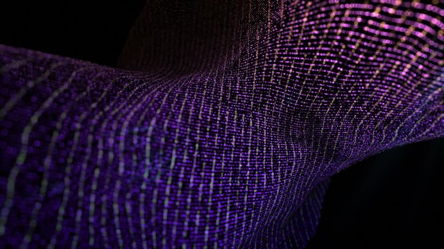 Digital purple color particles wave flow abstract motion background
