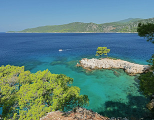 Panorama of Cape Amarandos in Skopelos Island, Greece