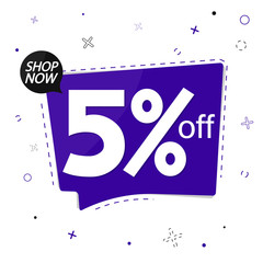 Sale 5% off tag, speech bubble banner design template, discount tag, app icon, vector illustration