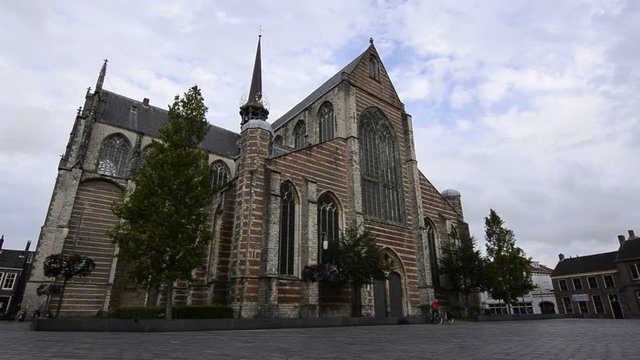 Goes, region of Zeeland, Holland. August 2019. View of three-fourths of the facade of the imposing church of Maria Magdalenakerk. Fixed framing.