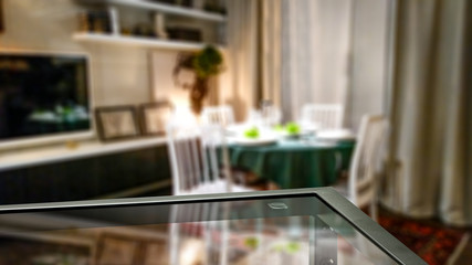 Table background of free space and home interior 