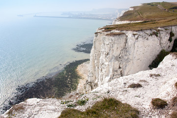 White cliffs and harbour of Dover, landscape and countryside of Kent, England, United Kingdom