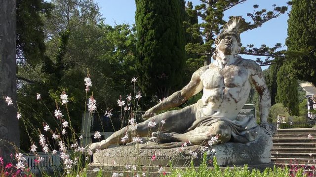 The sculpture "The Dying Achilles" in the park of the Palace of Achilleion.
