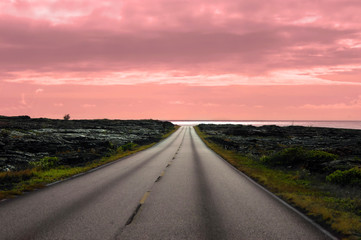 Bend in the Road Ahead With Gorgeous Pink Sunset