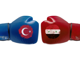 Boxing gloves symbolising conflict between countries or states, sports match or any kind of duel