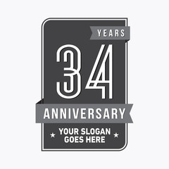 34 years anniversary design template. Thirty-four years celebration logo. Vector and illustration. 
