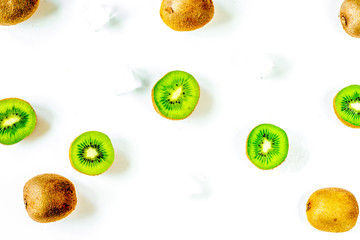 fresh green fruits with kiwi on white background top view