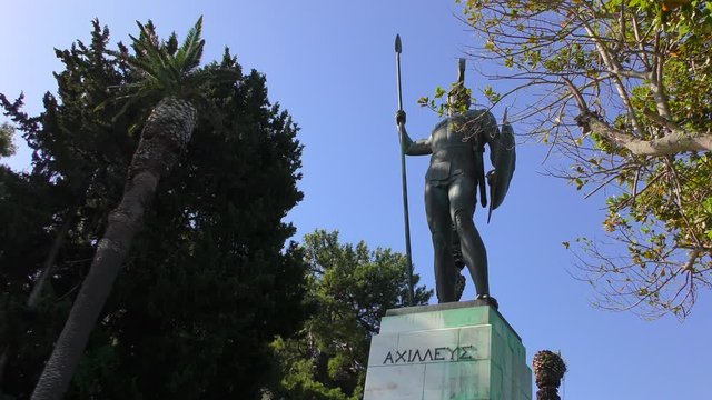 Corfu Island. Park of the Palace of Achilleion. Sculpture "Achilles Victorious"