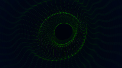 Abstract digital wormhole. Sci-fi tunnel or portal. Futuristic space travel concept. Wireframe 3d surface. 3d rendering.