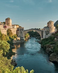 Fotobehang Stari Most Oude brug Mostar Bosnië en Herzegovina