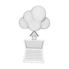 Concept of cloud computing service with laptop technology. Wireframe low poly mesh vector illustration