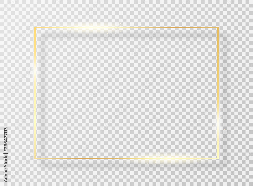 Fototapete golden frame with light effect. golden shiny frame or border with glare and glitters isolated on tra