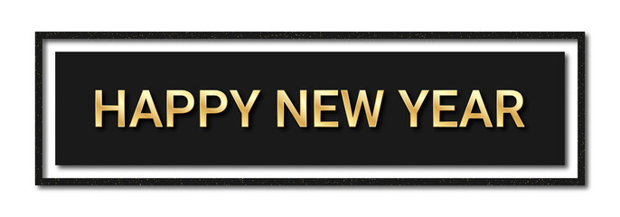 Obraz premium Happy New Year 2020. Golden text with glitters and shadows in black frame. Luxury horizontal background for New Year decoration, for banner, poster and greeting card