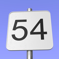 Number 54. Fifty four. Street sign on blue clear sky background