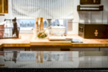 Desk of free space and blurred window 