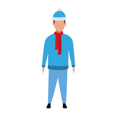 avatar boy with winter jacket and scarf, flat design