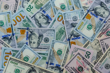 Fototapeta na wymiar Closeup of assorted American banknotes