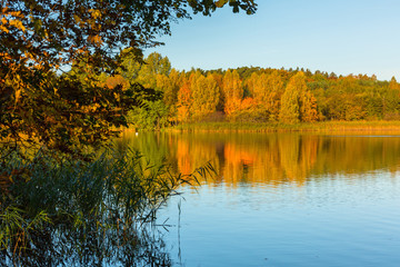 Beautiful landscape of the lake in autumn, Poland