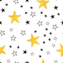 Star doodles seamless pattern. Hand drawn stars texture background.