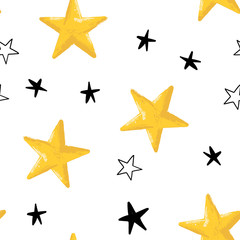 Star doodles seamless pattern. Hand drawn stars texture background.