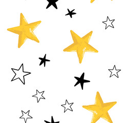 Star doodles seamless pattern. Hand drawn stars texture background.