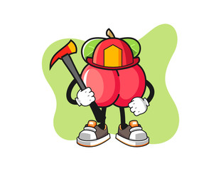 Acerola firefighter mascot design vector. Cartoon character illustration for business, t shirt, sticker.