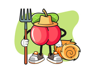 Acerola farmer mascot design vector. Cartoon character illustration for business, t shirt, sticker.