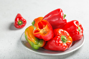 Sweet fresh red pepper with gray background