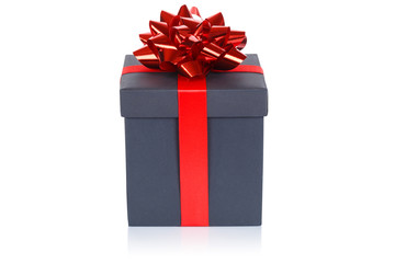 Christmas present birthday gift black box ribbon isolated on white