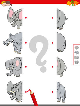 match halves of elephants educational game