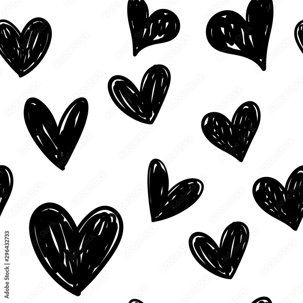 Wall mural hearts seamless pattern. hand drawn heart doodles texture.