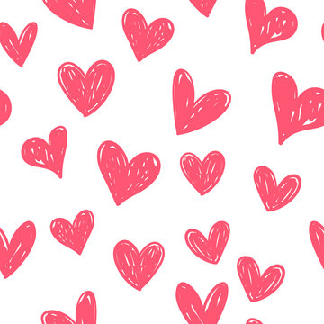 Hearts seamless pattern. Hand drawn  heart doodles texture.