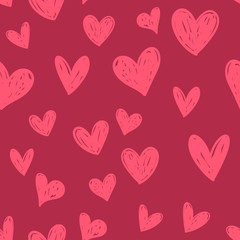 Hearts seamless pattern. Hand drawn  heart doodles texture.