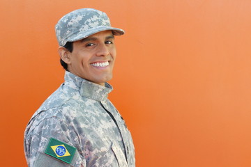 Young Brazilian army soldier smiling 