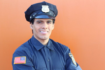 American cop in orange background 