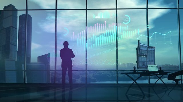 A businessman is carefully looking at financial data.