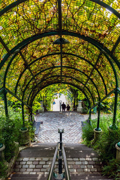 Stairs with arcade in the Parc de Belleville in Paris, France