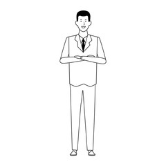 Cartoon handsome businessman icon, flat design