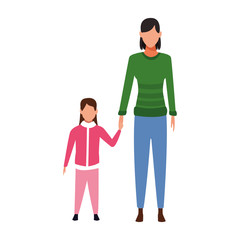 avatar woman and girl wearing jackets, flat design