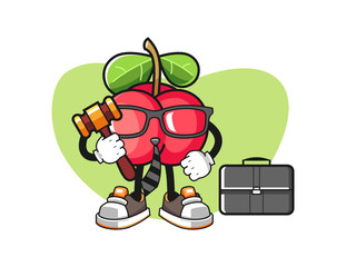 Fototapeta premium Acerola lawyer mascot design vector. Cartoon character illustration for business, t shirt, sticker.