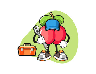 Acerola mechanic mascot design vector. Cartoon character illustration for business, t shirt, sticker.