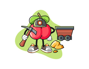 Acerola miner mascot design vector. Cartoon character illustration for business, t shirt, sticker.