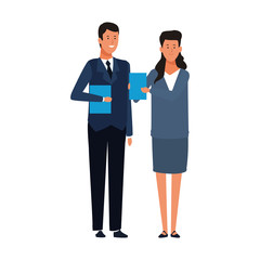 Cartoon business man and woman standing, colorful design