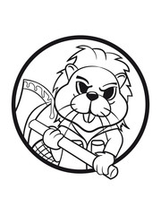 Biber böse cool axt blut maske Holz Damm Wasser Wald rund Tier Nagetier overall Bach Fluss Fell einfarbig