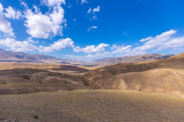 Kyrgyzstan gorges. Colourful travel background. Beautiful scenic view. Mountain green valley landscape.