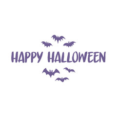 Happy Halloween sign with bats flying. 