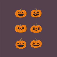 Cute pumpkin illustrations set. Happy cute characters for Halloween.