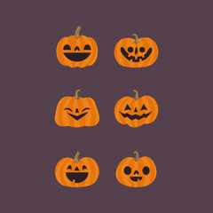 Cute pumpkin illustrations set. Happy cute characters for Halloween.